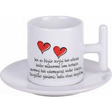 Bade Sevgililer Günü T Kulplu Beyaz Türk Kahvesi Fincanı
