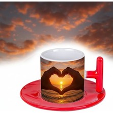 Bade Sevgililer Günü T Kulplu Kırmızı Türk Kahvesi Fincanı