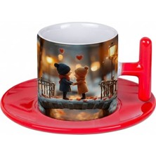 Bade Sevgililer Günü T Kulplu Kırmızı Türk Kahvesi Fincanı