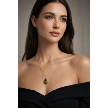 Solare Accessories Kaplan Gözü Doğal Taşlı Altın Kaplama Detaylı Kolye