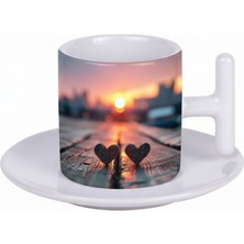 Bade Sevgililer Günü T Kulplu Beyaz Türk Kahvesi Fincanı