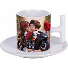 Bade Sevgililer Günü T Kulplu Beyaz Türk Kahvesi Fincanı