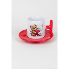 Bade Sevgililer Günü T Kulplu Kırmızı Türk Kahvesi Fincanı