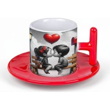 Bade Sevgililer Günü T Kulplu Kırmızı Türk Kahvesi Fincanı