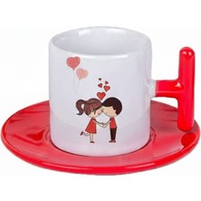Bade Sevgililer Günü T Kulplu Kırmızı Türk Kahvesi Fincanı