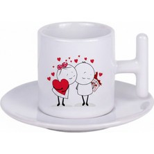 Bade Sevgililer Günü T Kulplu Beyaz Türk Kahvesi Fincanı