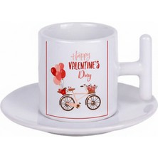 Bade Sevgililer Günü T Kulplu Beyaz Türk Kahvesi Fincanı