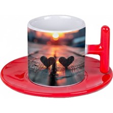 Bade Sevgililer Günü T Kulplu Kırmızı Türk Kahvesi Fincanı