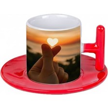 Bade Sevgililer Günü T Kulplu Kırmızı Türk Kahvesi Fincanı