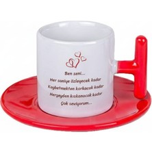 Bade Sevgililer Günü T Kulplu Kırmızı Türk Kahvesi Fincanı