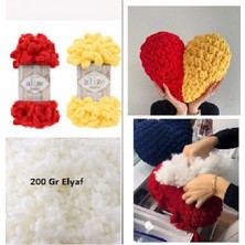 Moonaja Puffy Taraftar Kalp Yastık Yapım Seti - Iki Adet Puffy Yün ve 200GR Inci Elyaf