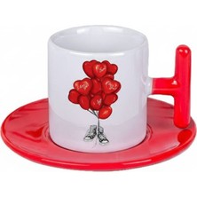 Bade Sevgililer Günü T Kulplu Kırmızı Türk Kahvesi Fincanı