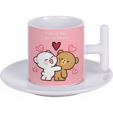 Bade Sevgililer Günü T Kulplu Beyaz Türk Kahvesi Fincanı