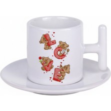 Bade Sevgililer Günü T Kulplu Beyaz Türk Kahvesi Fincanı