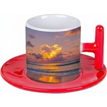 Bade Sevgililer Günü T Kulplu Kırmızı Türk Kahvesi Fincanı