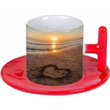 Bade Sevgililer Günü T Kulplu Kırmızı Türk Kahvesi Fincanı