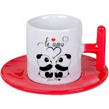 Bade Sevgililer Günü T Kulplu Kırmızı Türk Kahvesi Fincanı