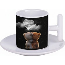 Bade Sevgililer Günü T Kulplu Beyaz Türk Kahvesi Fincanı