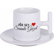 Bade Sevgililer Günü T Kulplu Beyaz Türk Kahvesi Fincanı