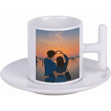 Bade Sevgililer Günü T Kulplu Beyaz Türk Kahvesi Fincanı