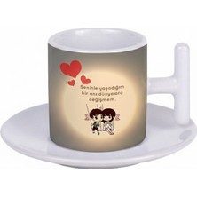 Bade Sevgililer Günü T Kulplu Beyaz Türk Kahvesi Fincanı