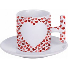 Bade Sevgililer Günü T Kulplu Beyaz Türk Kahvesi Fincanı