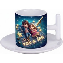 Bade Sevgililer Günü T Kulplu Beyaz Türk Kahvesi Fincanı