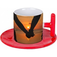 Bade Sevgililer Günü T Kulplu Kırmızı Türk Kahvesi Fincanı