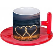 Bade Sevgililer Günü T Kulplu Kırmızı Türk Kahvesi Fincanı