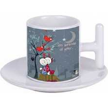 Bade Sevgililer Günü T Kulplu Beyaz Türk Kahvesi Fincanı