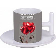 Bade Sevgililer Günü T Kulplu Beyaz Türk Kahvesi Fincanı