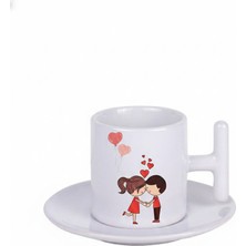 Bade Sevgililer Günü T Kulplu Beyaz Türk Kahvesi Fincanı