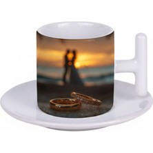 Bade Sevgililer Günü T Kulplu Beyaz Türk Kahvesi Fincanı