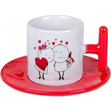 Bade Sevgililer Günü T Kulplu Kırmızı Türk Kahvesi Fincanı