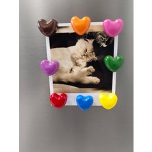 8'li Renkli Kalp Şekilli Buzdolabı Magneti Seti - Fotoğraf Tutucu Dekoratif Mıknatıs