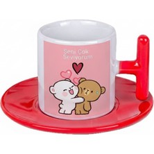 Bade Sevgililer Günü T Kulplu Kırmızı Türk Kahvesi Fincanı