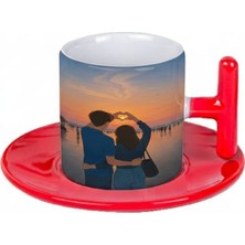 Bade Sevgililer Günü T Kulplu Kırmızı Türk Kahvesi Fincanı