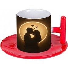 Bade Sevgililer Günü T Kulplu Kırmızı Türk Kahvesi Fincanı
