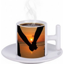 Bade Sevgililer Günü T Kulplu Beyaz Türk Kahvesi Fincanı