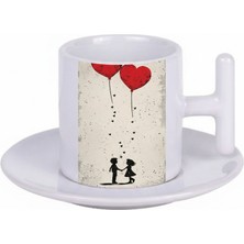 Bade Sevgililer Günü T Kulplu Beyaz Türk Kahvesi Fincanı