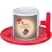Bade Sevgililer Günü T Kulplu Kırmızı Türk Kahvesi Fincanı
