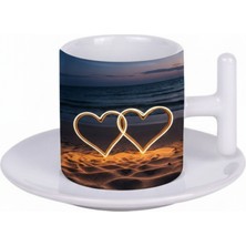 Bade Sevgililer Günü T Kulplu Beyaz Türk Kahvesi Fincanı