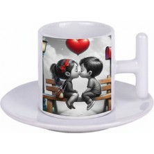 Bade Sevgililer Günü T Kulplu Beyaz Türk Kahvesi Fincanı