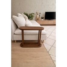 Ostende Ahşap Yan Sehpa Ceviz Renk Salon Yatak Odası Komodin Koltuk Yanı Iskandinav Demonte Sehpa