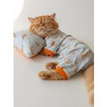 Kemique Cozy Meow Penye Kedi Tulum Yastık Uyku Takımı | Tüy Dökülmesini Azaltmaya Yardımcı | Yumuşak & Rahat Kedi Kıyafeti