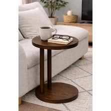 Ostende Ahşap Yan Sehpa Ceviz Renk Salon Yatak Odası Komodin Koltuk Yanı Iskandinav Demonte Sehpa Oval Form