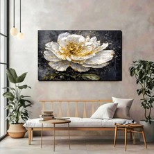 Beyaz Çiçek Kanvas Tablo – Modern Altın Detaylı Duvar Dekoru & Premium Baskı