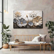 Lotus Çiçekleri 3D Efekt Kanvas Tablo – Modern Lüks Duvar Dekoru