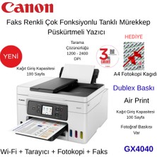 Canon Maxify GX4040 Wi-Fi + Tarayıcı + Fotokopi + Faks Renkli Çok Fonksiyonlu Tanklı Mürekkep Püskürtmeli Yazıcı + 1 Pk. A4 Kağırt Hediye