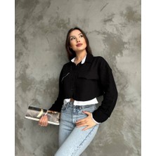 Zengezur Mall Mllzngzr Çift Renkli Kısa Gömlek Siyahbeyaz S4021 (Beden: 40)